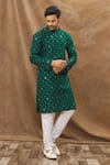 Buy_Arihant Rai Sinha_Green Kurta: Cotton Art Silk Embroidered Mirror Straight And Churidar Set For Men_Online_at_Aza_Fashions