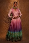 Buy_The Royaleum_Purple Anarkali Gajji Silk Print And Embroidery Paridhi With Dupatta  _at_Aza_Fashions