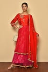 Buy_Aryavir Malhotra_Red Net Embroidered Stone Round Neck Floral Anarkali _at_Aza_Fashions