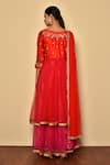 Shop_Aryavir Malhotra_Red Net Embroidered Stone Round Neck Floral Anarkali _at_Aza_Fashions