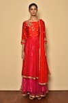 Aryavir Malhotra_Red Net Embroidered Stone Round Neck Floral Anarkali _Online_at_Aza_Fashions