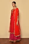 Shop_Aryavir Malhotra_Red Net Embroidered Stone Round Neck Floral Anarkali _Online_at_Aza_Fashions