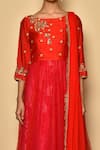 Aryavir Malhotra_Red Net Embroidered Stone Round Neck Floral Anarkali _at_Aza_Fashions