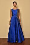 Aryavir Malhotra_Blue Taffeta Sequin Embroidered Gown_Online_at_Aza_Fashions