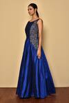 Shop_Aryavir Malhotra_Blue Taffeta Sequin Embroidered Gown_Online_at_Aza_Fashions