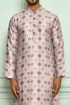 Shop_Adara Khan_Grey Soft Cotton Floral Pattern Kurta_Online_at_Aza_Fashions