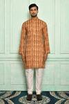 Adara Khan_Orange Soft Cotton Floral Pattern Kurta For Men_Online_at_Aza_Fashions