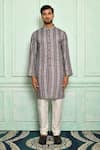 Arihant Rai Sinha_Grey Kurta Soft Cotton Floral Pattern Set _Online_at_Aza_Fashions