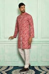 Buy_Adara Khan_Peach Kurta Soft Cotton Floral Paisley Pattern Set _at_Aza_Fashions