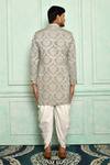 Shop_Adara Khan_Grey Sherwani Brocade Floral Pattern And Dhoti Pant Set_at_Aza_Fashions