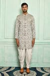Adara Khan_Grey Sherwani Brocade Floral Pattern And Dhoti Pant Set_Online_at_Aza_Fashions