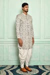 Buy_Adara Khan_Grey Sherwani Brocade Floral Pattern And Dhoti Pant Set_Online_at_Aza_Fashions