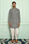 Adara Khan_Green Kurta: Silk Embroidery Lucknowi Set For Men_Online_at_Aza_Fashions