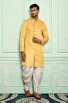 Buy_Adara Khan_Gold Sherwani Jacquard Woven Geometric Pattern And Dhoti Pant Set_at_Aza_Fashions