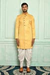 Adara Khan_Gold Sherwani Jacquard Woven Geometric Pattern And Dhoti Pant Set_Online_at_Aza_Fashions