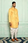 Buy_Adara Khan_Gold Sherwani Jacquard Woven Geometric Pattern And Dhoti Pant Set_Online_at_Aza_Fashions