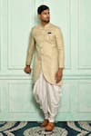 Buy_Adara Khan_Gold Sherwani Jacquard Woven And Dhoti Pant Set_at_Aza_Fashions