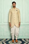 Adara Khan_Gold Sherwani Jacquard Woven And Dhoti Pant Set_Online_at_Aza_Fashions