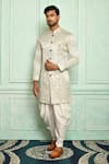 Buy_Adara Khan_Cream Sherwani Jacquard Leaf Motifs And Dhoti Pant Set_at_Aza_Fashions