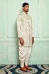 Buy_Adara Khan_Cream Sherwani Jacquard Leaf Motifs And Dhoti Pant Set_Online_at_Aza_Fashions