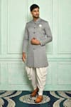 Buy_Arihant Rai Sinha_Grey Sherwani Jacquard Woven And Dhoti Pant Set _at_Aza_Fashions