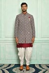Adara Khan_Maroon Jacket On Silk Embroidery Set_Online_at_Aza_Fashions