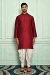 Buy_Adara Khan_Maroon Jacket On Silk Embroidery Set_Online_at_Aza_Fashions
