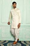 Buy_Adara Khan_White Sherwani Jacquard Woven And Dhoti Pant Set _at_Aza_Fashions