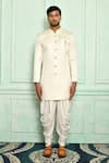 Adara Khan_White Sherwani Jacquard Woven And Dhoti Pant Set _Online_at_Aza_Fashions