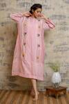 Buy_Dhaari_Pink Cotton Silk High Neck Embroidered Dress _at_Aza_Fashions