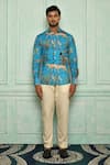 Buy_Pranay Baidya_Blue Cotton Printed Tiger And Bird Shirt Pant Set _Online_at_Aza_Fashions