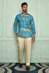 Buy_Pranay Baidya_Blue Cotton Printed Tiger And Bird Shirt Pant Set _at_Aza_Fashions