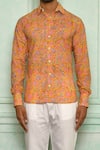 Shop_Pranay Baidya_Orange Cotton Printed Floral Shirt And Pant Set _Online_at_Aza_Fashions