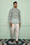 Buy_Pranay Baidya_Green Cotton Printed Floral Short Kurta Set _at_Aza_Fashions