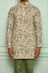 Pranay Baidya_White Cotton Printed Floral Kurta Set  _at_Aza_Fashions