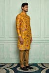 Pranay Baidya_Yellow Chanderi Printed Floral Kurta Set _Online_at_Aza_Fashions