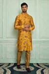 Buy_Pranay Baidya_Yellow Chanderi Printed Floral Kurta Set _at_Aza_Fashions