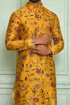 Shop_Pranay Baidya_Yellow Chanderi Printed Floral Kurta Set _Online_at_Aza_Fashions