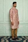 Buy_Pranay Baidya_Pink Chanderi Floral Print Kurta Set_Online_at_Aza_Fashions