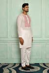 Pranay Baidya_White Jamdani, Malai Geometric Floral Pattern Kurta Set _Online_at_Aza_Fashions
