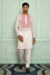 Buy_Pranay Baidya_White Jamdani, Malai Geometric Floral Pattern Kurta Set _at_Aza_Fashions