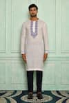 Shop_Pranay Baidya_White Jamdani, Malai Geometric Pattern Kurta Set _Online_at_Aza_Fashions