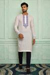 Buy_Pranay Baidya_White Jamdani, Malai Geometric Pattern Kurta Set _at_Aza_Fashions