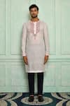 Buy_Pranay Baidya_White Jamdani, Malai Geometric Pattern Kurta Set _Online_at_Aza_Fashions