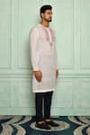Pranay Baidya_White Jamdani, Malai Geometric Pattern Kurta Set _Online_at_Aza_Fashions