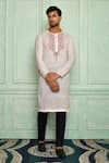 Buy_Pranay Baidya_White Jamdani, Malai Geometric Pattern Kurta Set _at_Aza_Fashions