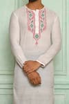 Shop_Pranay Baidya_White Jamdani, Malai Geometric Pattern Kurta Set _Online_at_Aza_Fashions