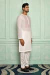 Pranay Baidya_White Jamdani, Malai Geometric Floral Pattern Kurta Set _Online_at_Aza_Fashions