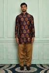 Buy_Pranay Baidya_Blue Chanderi, Cotton Silk Mughal Print Kurta Set _Online_at_Aza_Fashions