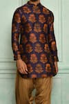 Shop_Pranay Baidya_Blue Chanderi, Cotton Silk Mughal Print Kurta Set _Online_at_Aza_Fashions